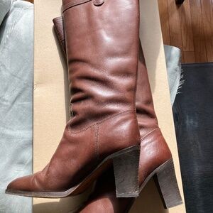 J. Crew Tall Expresso Leather Brown Boots - Holden Leather Stacked